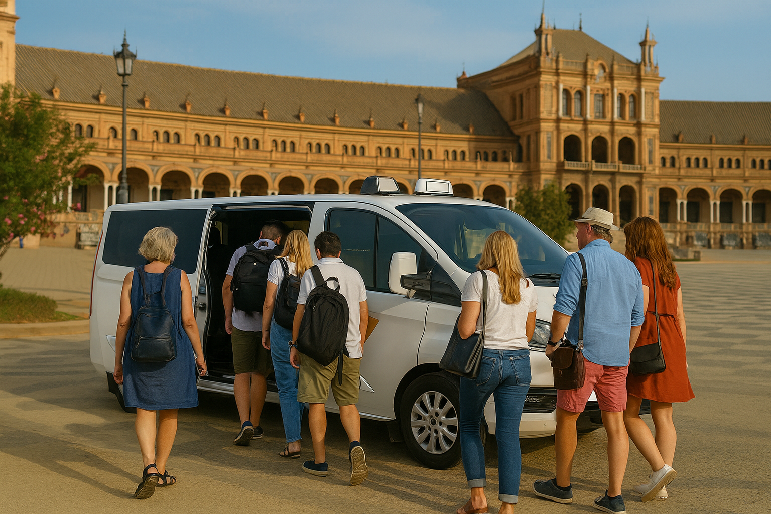 Furgoneta de Taxi Regué en un traslado al aeropuerto de Sevilla